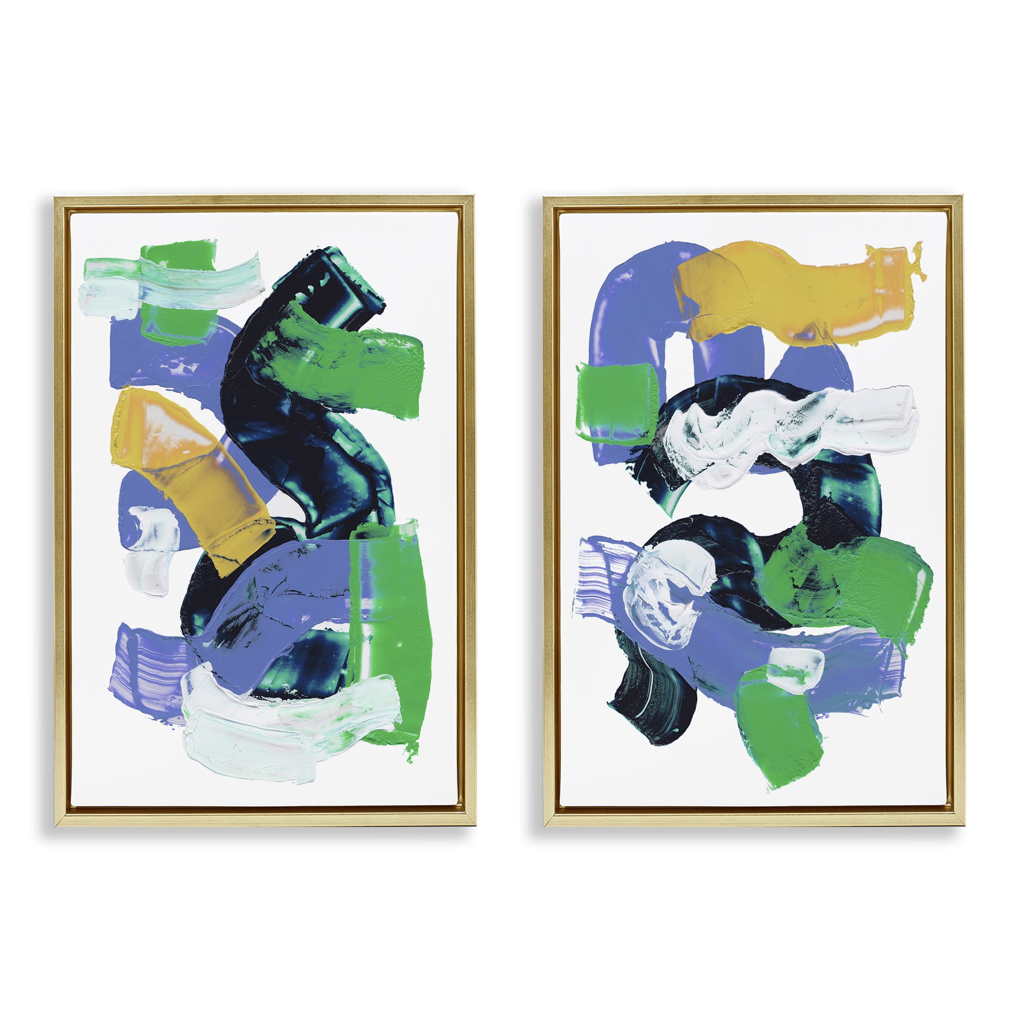 Stupell Industries Vibrant Abstract Tubes Abstract Painting Gold Floater Framed Canvas Art Print Wall Art 21 x 31 Set of 2