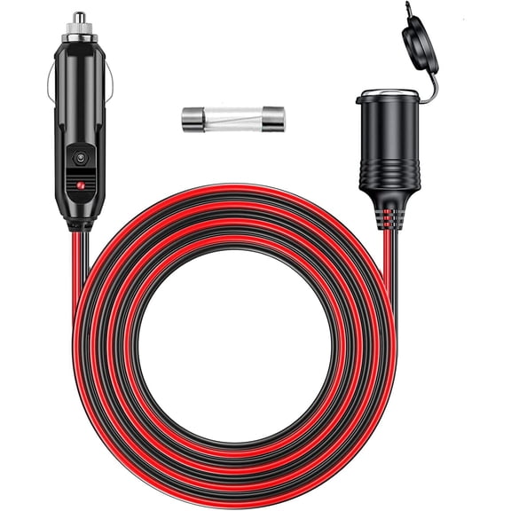 CoolStuff 12V/24V Heavy Duty Cigarette Lighter Extension Cord 6FT 14AWG with LED Light for Car Vehicle Tire Pump Air Compressor Refrigerator Coffee Maker etc. (1*Spare Fuse)