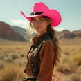 thumbnail image 2 of YAYUBA Western Cowboy Hat for Men and Women - Elegant Suede Panama Hat Adjustable Soft Cowgirl Hat for Outdoor Activities with Wide Edge,Hot Pink, 2 of 4