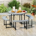 thumbnail image 1 of Costway Ensemble de Table de Pique-Nique Ronde avec Banc, 4 Bancs, Trou pour Parasol, Plateau Toutes Saisons, Gris, 1 of 10