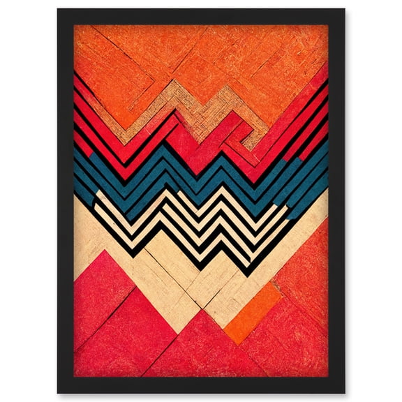 Memphis Design 1980s Abstract Red Orange Blue Artwork Framed Wall Art Print A4