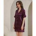 thumbnail image 3 of SWSMCLT Women's Satin Pajama Set Short Sleeve Button Down Classic Pajamas Summer Pjs 2 Piece Shorts Silky Cool Purple X-Small, 3 of 5