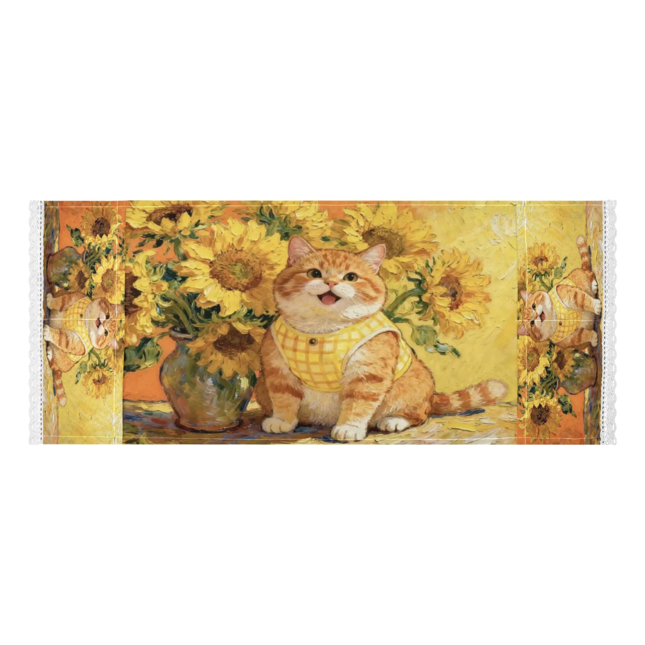 Wobogo Sunflower Fluffy Cat Washing Machine Cover Dustproof Washer Dryer Cover Waterproof Laundry Room Decorative Protector