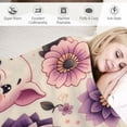 thumbnail image 3 of WYYP Durable and Long-lasting Pig, Animal Doing Yoga Meditating Colorful Lotus Flowers Print Flannel Bed Blanket White, 3 of 6