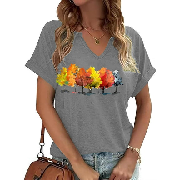 VKOYWKM Womens Funny Thanksgiving Shirts Short Sleeve Fall T-Shirts Pumpkin Graphic Tees V Neck Thanksgiving Halloween Tops Loose Fit Blessed T Shirts