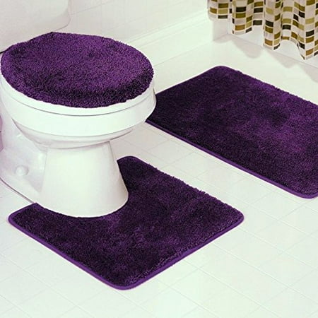 3 Piece Bathroom Set Bath Mat Contour And Lid Cover With