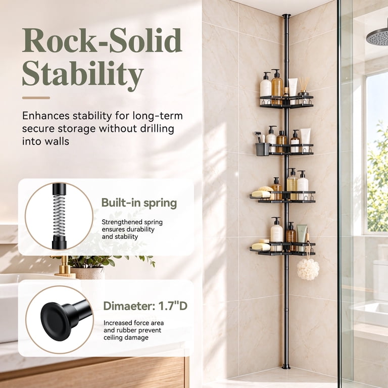TINANA 4-Tier Adjustable Tension Pole Shower Caddy, Black photo 6