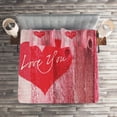 thumbnail image 2 of Ambesonne Love Quilted Coverlet 3 Pcs, Heart on Wooden Board, King Size, Red Pink, 2 of 2