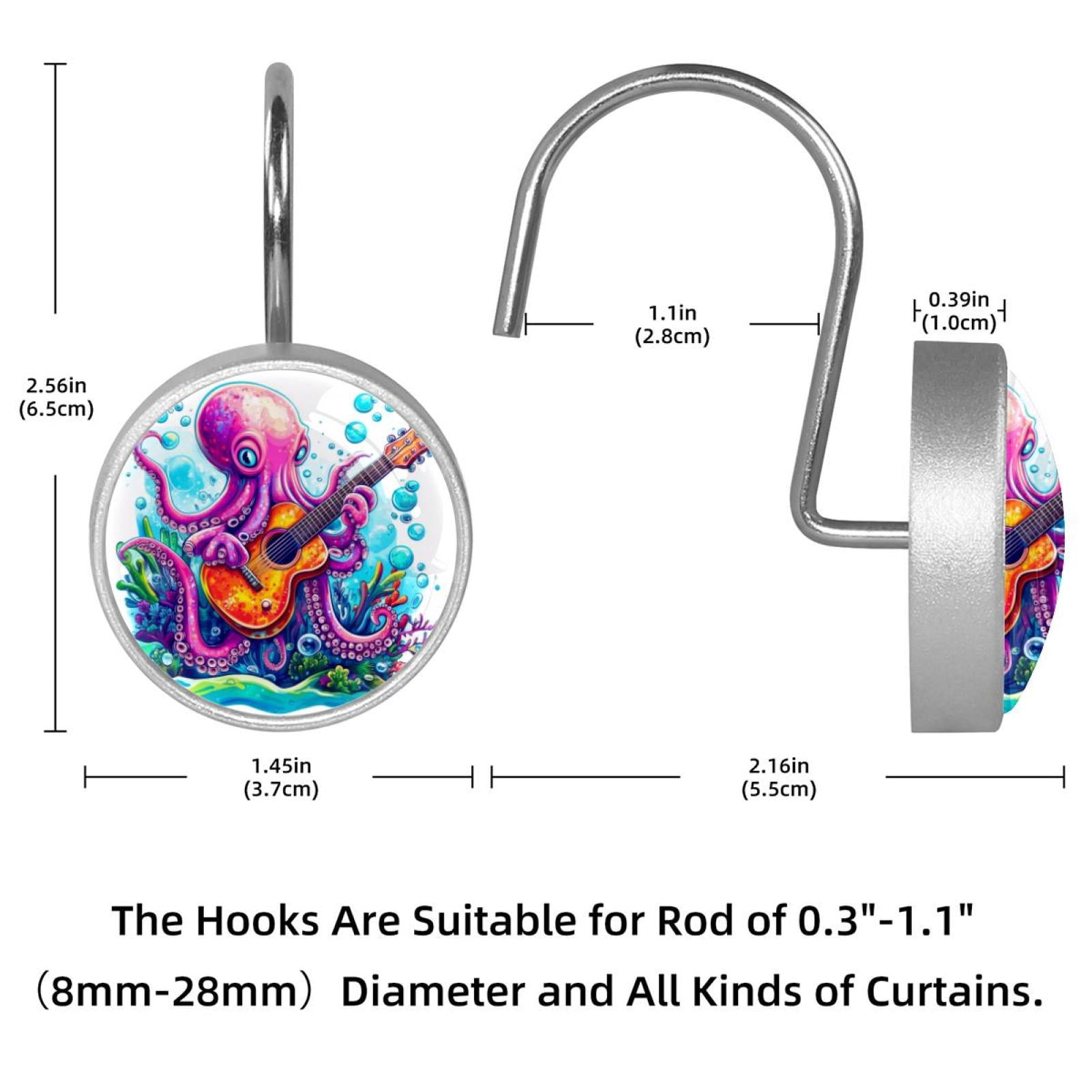 12pcs Decorative Shower Curtain Hooks, Rust Resistant Shower Rings for Bathroom Living Room,Rustproof Stainless Steel Rings for Shower Curtain and Liner Rods,Guitar Octopus