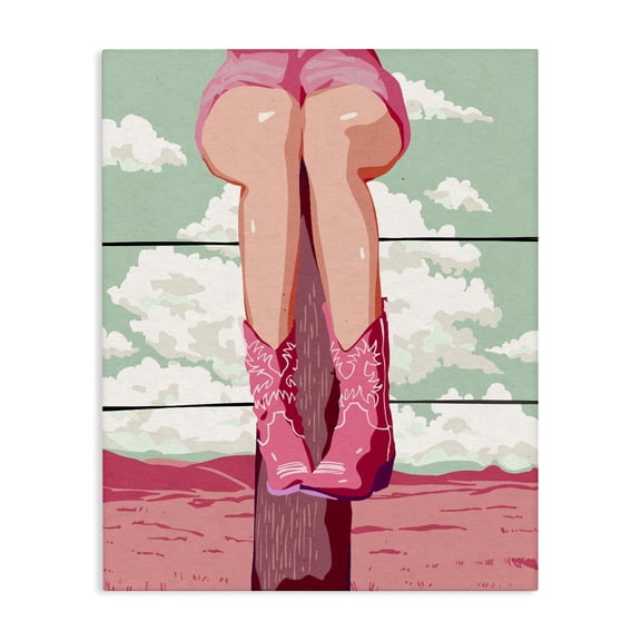 Stupell Industries Art Deco Cowgirl on Fence Post Canvas Art, 16 x 20, by Ziwei Li