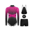 thumbnail image 3 of TTAO Gymnastics Leotards Outfits for Girls Long Sleeve Shiny Rhinestones Leotards with Shorts Scrunchie Drawstring Bag Hot Pink 6, 3 of 5