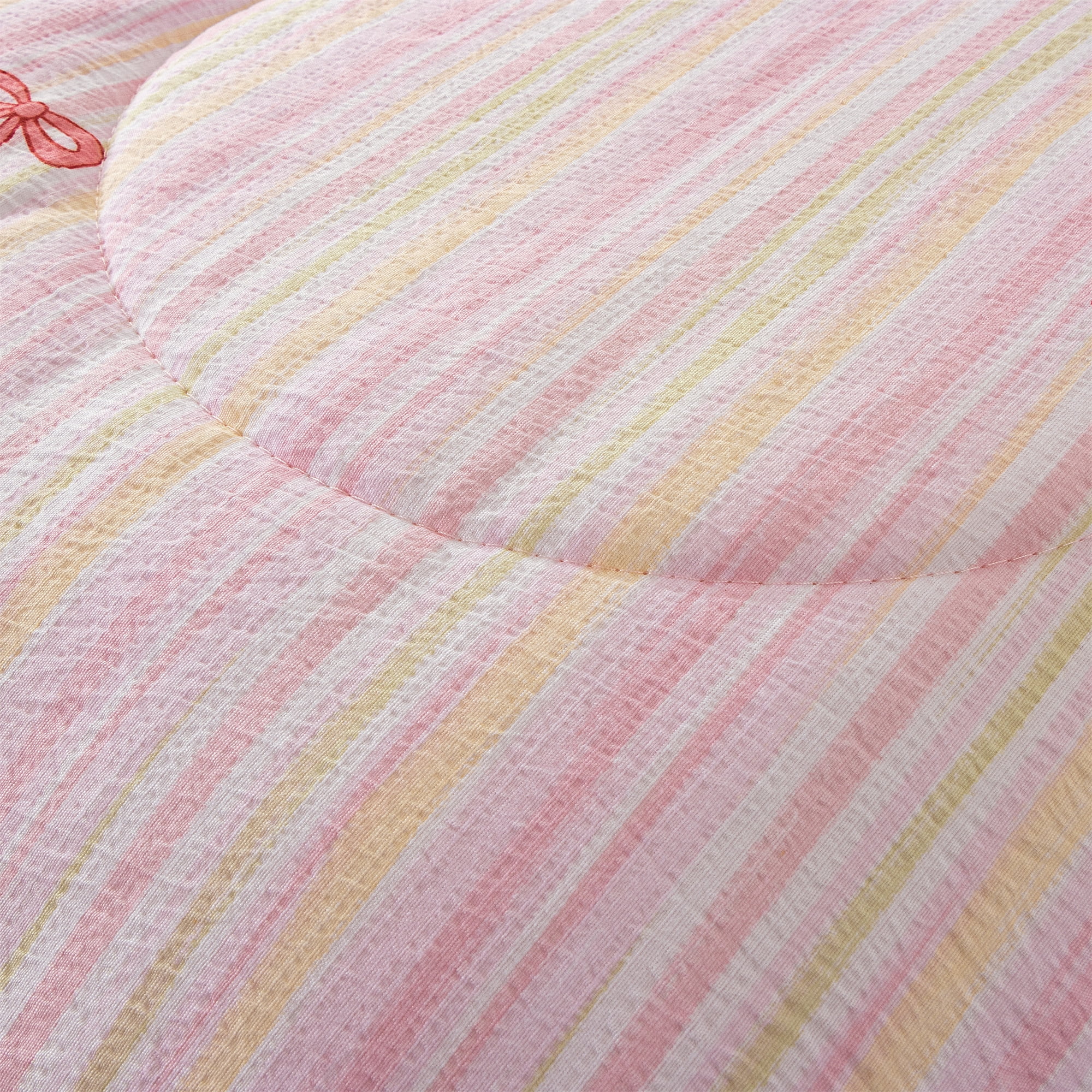 Btargot 6 Piece Rainbow Stripe Bows Comforter Set Twin Ruffle Princess Girl Bedding Set Bed in a Bag