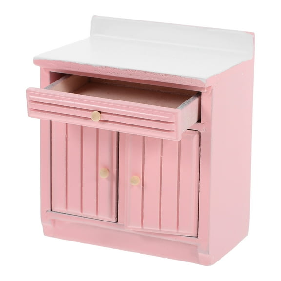 SOPOTUTU Mini Kitchen Furniture Decor Mini Cabinet Wood Pink 1Set for Mini House Accessories