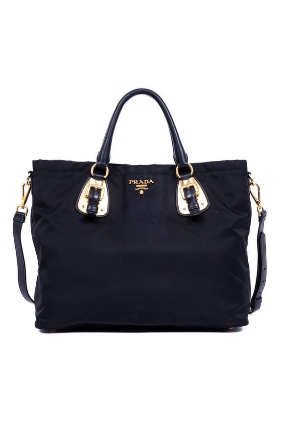 Pre-Owned Prada Black Crossbody Tote Shoulder Bag Tessuto Nylon Canvas