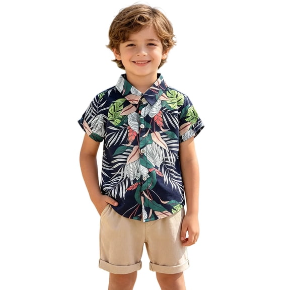 Toddler Boy Outfits Loose Coconut Tree Print Lapel Short Sleeve Shirt Top And Shorts 2 Piece Daily Wear Baby Boys' Clothing Sets