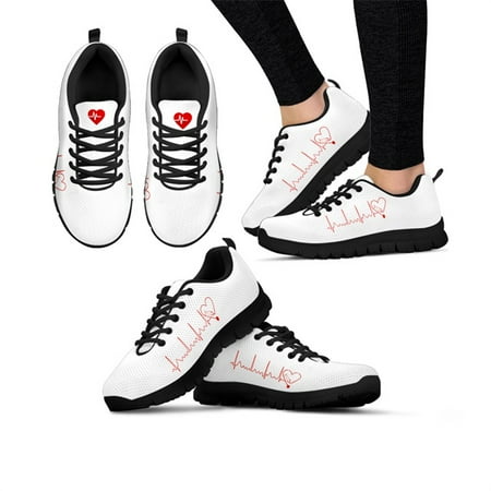 

Custom Sneakers White Black Heartbeat Casual Shoes For Women 2021 Casual Zapatilla Mujer Nursing Doctor Medical Print Mesh Flats