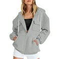 thumbnail image 4 of qucoqpe Zip Up Hoodies for Women Trendy Long Leeve Oversized Hooded Jackets Casual Drawstring Multi-pocket Coat Tops, 4 of 5
