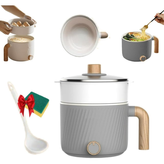 Personal Ramen Cooker, Electric Pot for Ramen, Portable Multifunctional Non-stick Electric Pot, Compact Fast-Heating Mini Noodle Cooker for Quick Meals, Dorms, Offices, Travel & Kitchens (B-Gray)