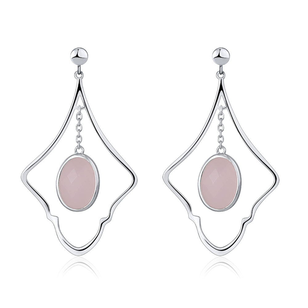 Oval Rose Quartz Dangle Earrings Sterling Silver Womens by Ginger Lyne