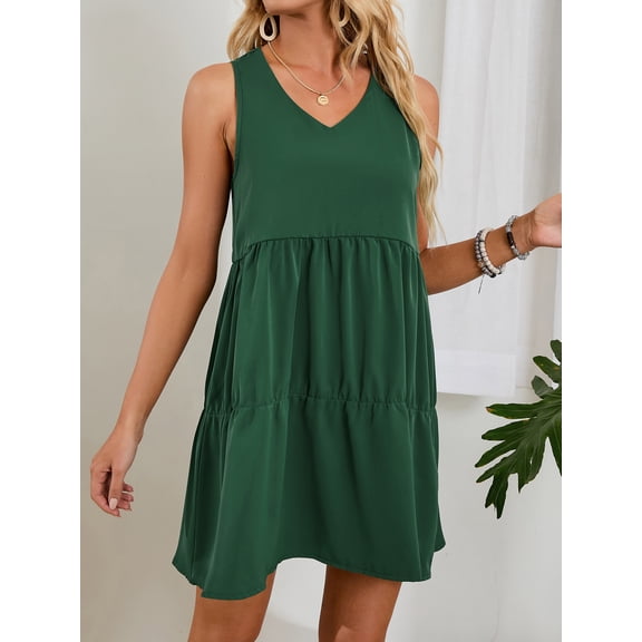 DODOING Women Beach Dresses Loose Dresses Summer Casual Dresses T Shirt Dresses Beach Cover up Plain Pleated Tank Dresses