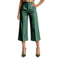 thumbnail image 4 of Womens Striped Capri Suit Pants High Waist Pocket Cropped Workwear Wide Leg Trousers for office Daily Casual Green XL(XL), 4 of 5