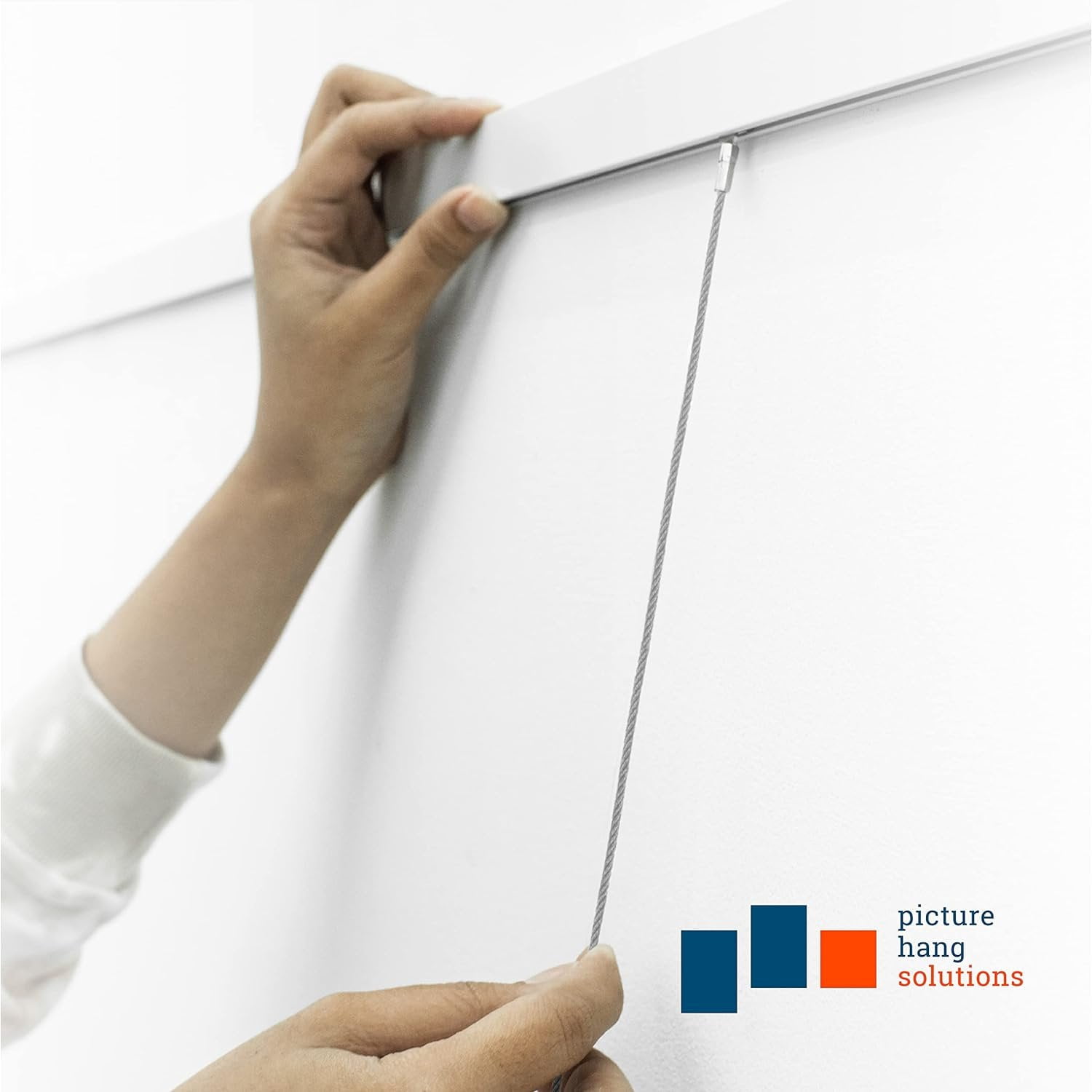 Picture Hang Solutions - Track 100 Picture Rail Kit - Includes 79-inch Wall Track, Steel Cords, Adjustable Hooks, and Hardware - Gallery Hanging Systems (1 set per pack)
