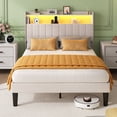 thumbnail image 6 of Lofka Full Size Bed Frame with Upholstered Headboard, Metal Bed Frame with Led Lights and Charging Station, App Control, Beige, 6 of 12