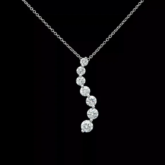 1.50ct Round Cut Real Moissanite Journey Pendant 18" Chain 14k White Gold Plated