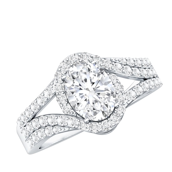 Rosec Jewels Lab Grown Diamond Engagement Ring Oval - Classic Halo Ring - EF-VS Quality, 925 Sterling Silver, US 4.00