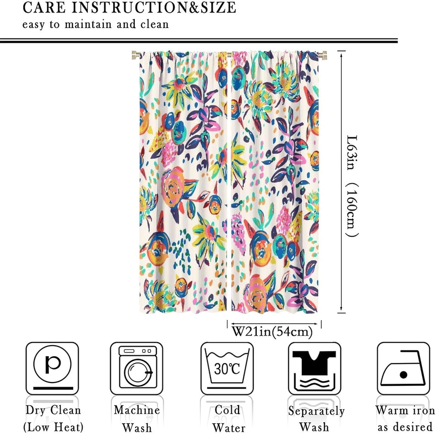 Floral Print Curtains for Living Room, Boho Paisley Flower Window Treament for Bedroom, Colorful Jacobean Blackout Drapes 2 Panel Sets,42x63 Inch