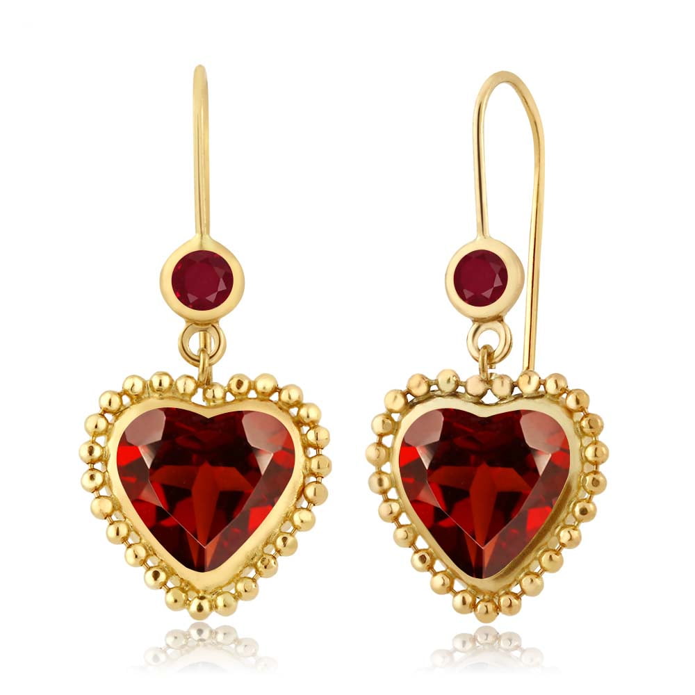 Gem Stone King - 4.28 Ct Heart Shape Red Garnet Red Ruby 14K Yellow