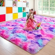 Junovo Fluffy Soft Area Rug,Plush Rugs for Girls Bedroom,Shaggy Rugs for Kids Playroom,Kawaii Princess Rug,Fuzzy Rugs for Nursery Baby Toddler,Cute Colorful Room Decor for Teenage，4'x6',Hot Pink