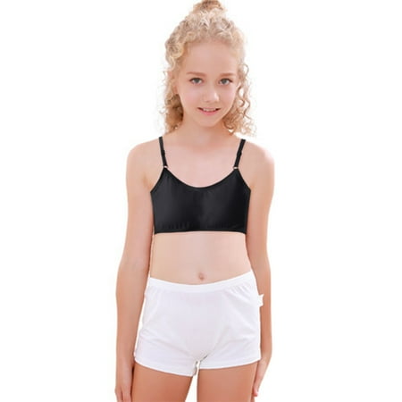 

iOPQO Tube Tops Big Girls Student Training Bras Wireless Light Padded Sports Cropped Cami Bras For Teens Underwear Adjustable Bra Vest Teenager Underclothes Black One Size