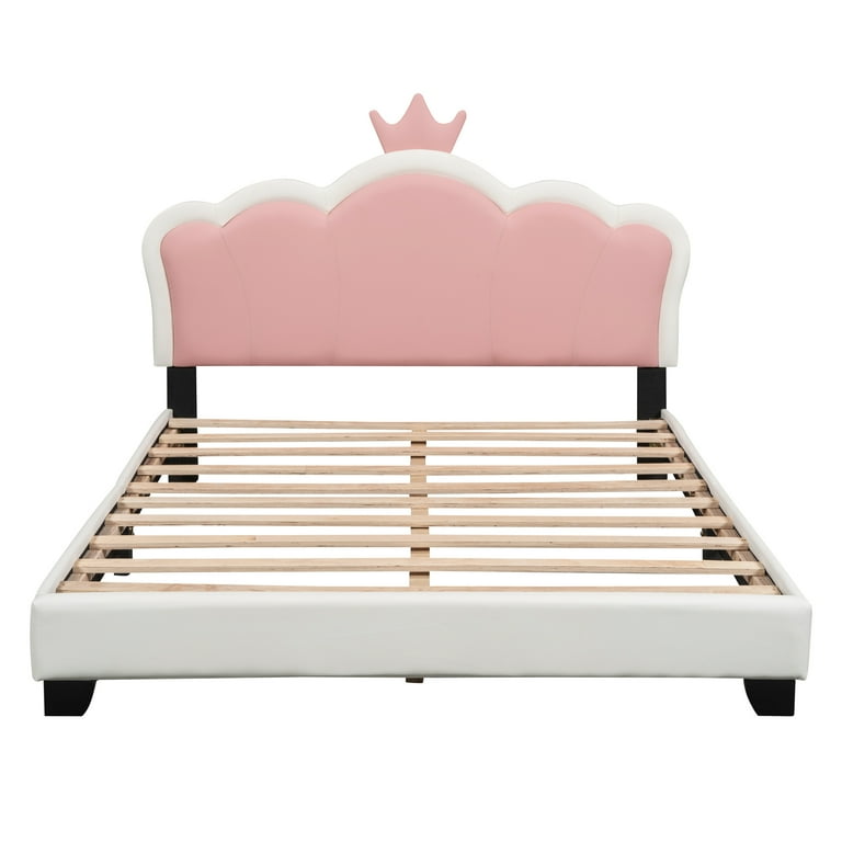 Aukfa Upholstered Platform Bed with Princess Crown Headboard