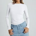 thumbnail image 4 of 3PC Outfmvch Fall Clothes Basic Clothes Women Fall Tops for Women Basic Tops for Woman 3 Pieces Women Y2k Basic Long Sleeve Top Round Neck Crop Blouse Aesthetic Streetwear # Pink+white+blcak M, 4 of 7