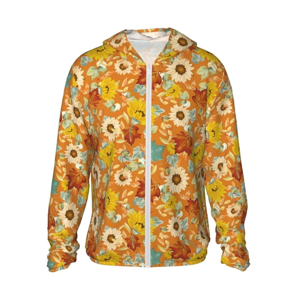 Fotbe Daisy maple fall Chaqueta con Protección Solar UPF 50+ para Hombre y Mujer, Camisa con Capucha y Bolsillos-XX-Large