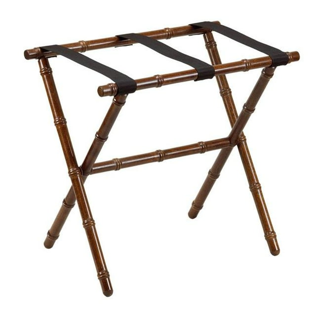 Gate House Furniture 1177 Dark Walnut Bamboo Luggage Rack with Black Nylon Straps - 23 x 14 x 20 Inch