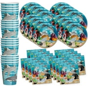 Shark Birthday Party Supplies Set Plates Napkins Cups Tableware Kit for 16 by