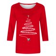 thumbnail image 4 of JURANMO Fall Savings Christmas 3/4 Sleeve Shirts for Women Funny Xmas Trees Graphic Tees Trendy Tops Fall Casual Crewneck Workout Tunic Blouse Red L, 4 of 5
