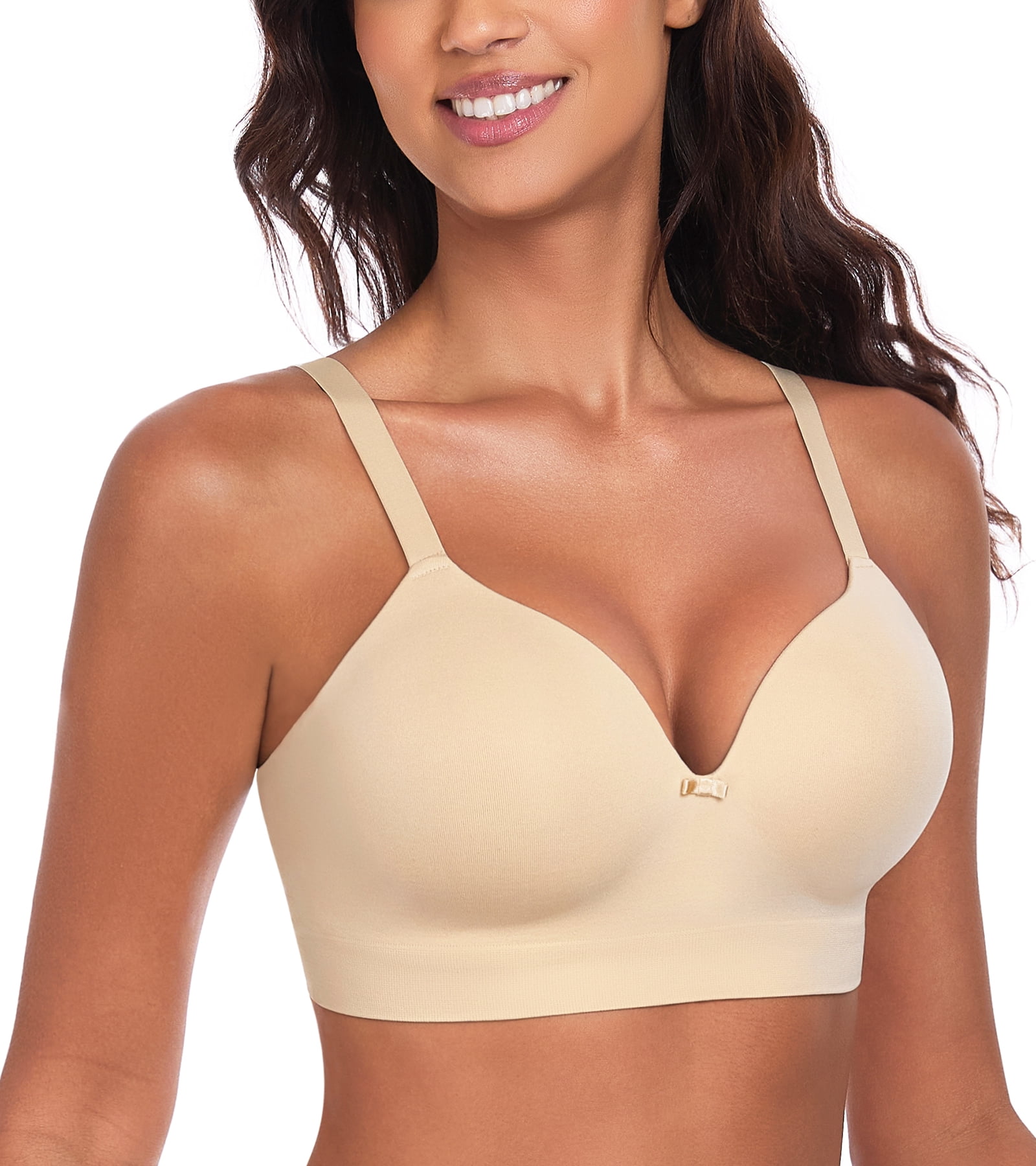 Exerin Women's Wireless Bras Full Coverage Support Seamless Plus Size Bra(Beige,XXL)