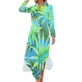 thumbnail image 2 of 2024 Tropical Palm Leaf Chiffon Dress Jungle Print Kawaii Dresses Womens Long Sleeve Street Style V Neck Big Size Casual Dress, 2 of 7