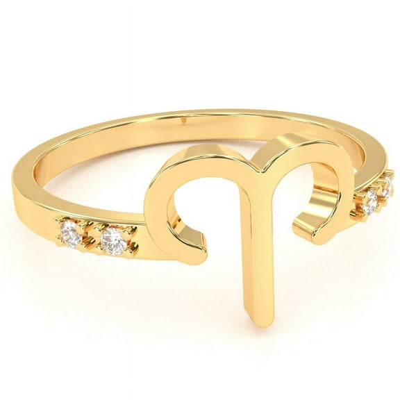 Aries Zodiac Sign Diamond Ring In Solid 14k Yellow Gold