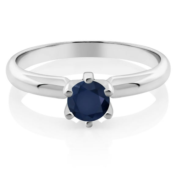 Gem Stone King 0.60 Ct Round Blue Sapphire 925 Sterling Silver Ring (Size 9)