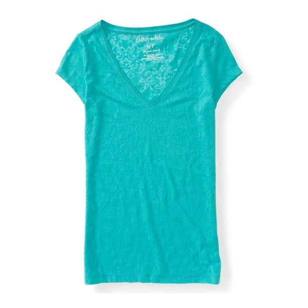 Camiseta básica Aeropostale para mujer Jacquard Burnout azul mediana