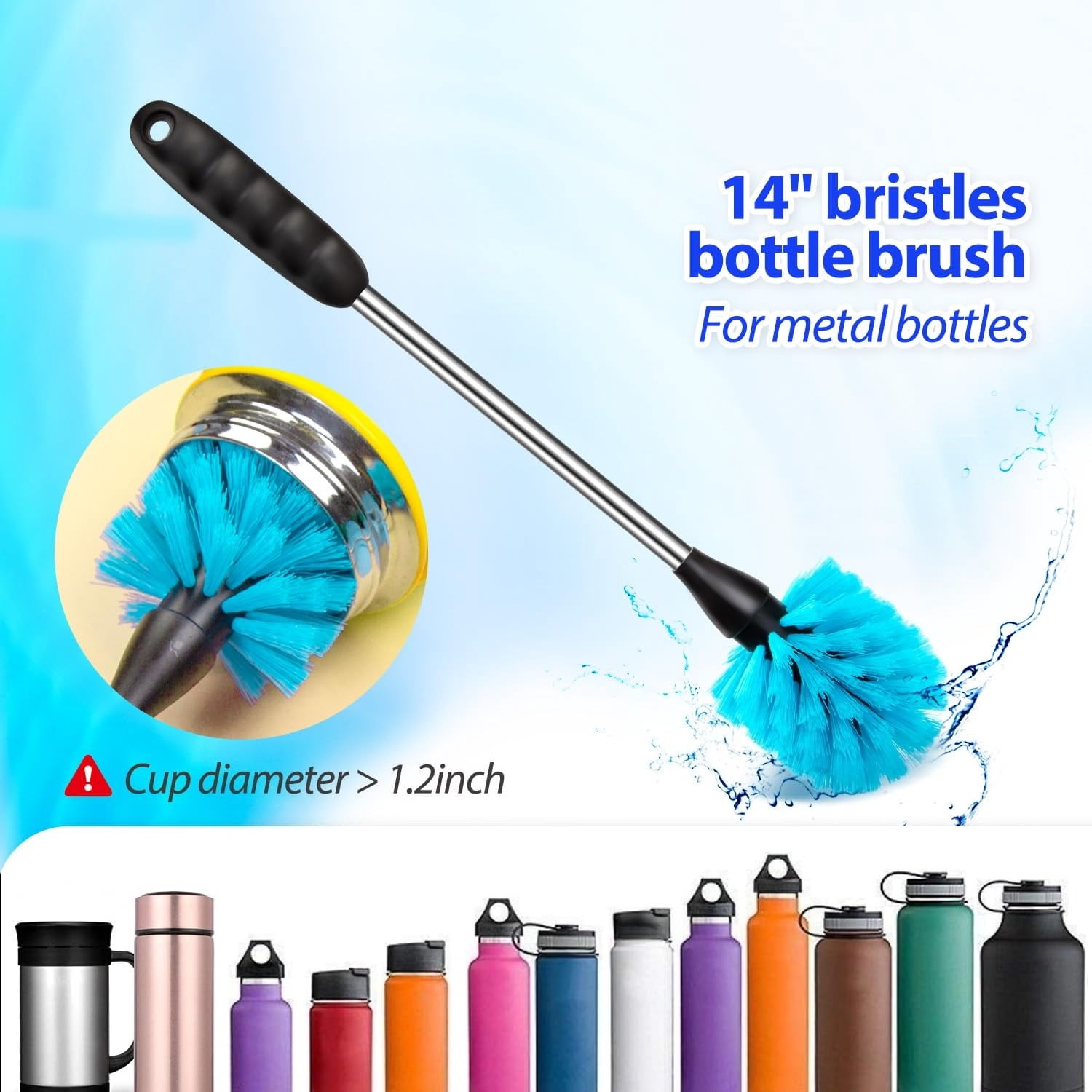 Bottle Brush Tube Cleaning Lab Set with Long Handle, Cup Cleaner for Washing Narrow Neck Beer Wine Decanter Pipes Lids Sinks Cap Covers,