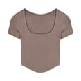 thumbnail image 1 of Tops ajustados de manga corta para niñas Corte tridimensional Elasticidad erógena Camiseta de manga corta transpirable Color café L, 1 of 13