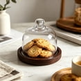 thumbnail image 6 of Glass Cloche with Wooden Base, Mini Cake Stand with Dome Cover, Clear Glass Display Dome for Desserts, Cookies, Cheese, and Home Decor, Small Serving Platter, 6 of 8