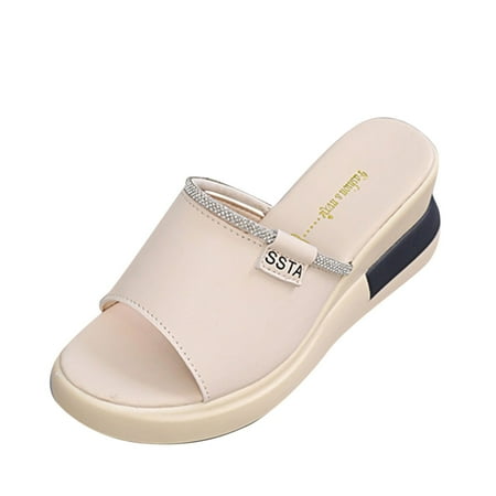 

Aompmsdx Fashion Summer Women Sandals Wedge Heel Platform Lightweight Rhinestone Strap Open Toesandals