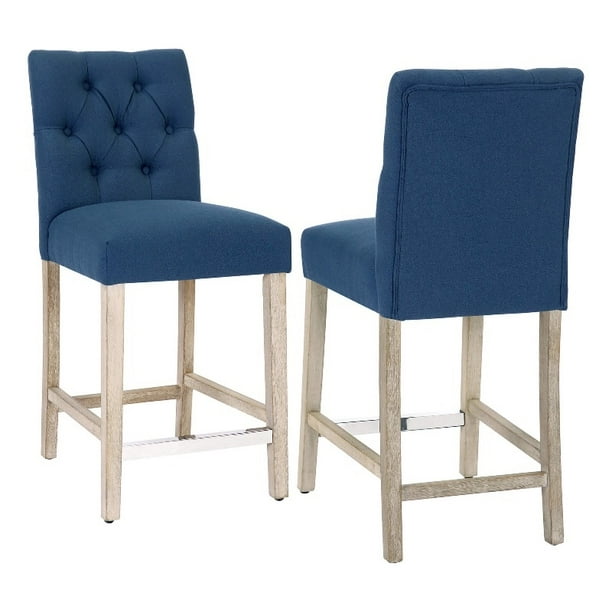 Jameson 24" Linen Fabric Tufted Upholstered Counter Stool (Set of 2