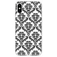 thumbnail image 1 of DistinctInk Clear Shockproof Hybrid Case for iPhone XS Max (6.5" Screen) - TPU Bumper, Acrylic Back, Tempered Glass Screen Protector - White Black Damask Pattern - Floral Damask Pattern, 1 of 5